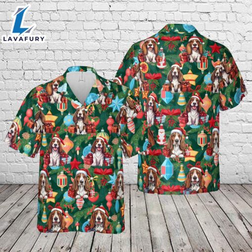 Basset Hound Dog Santa Hat Christmas Hawaiian Shirt