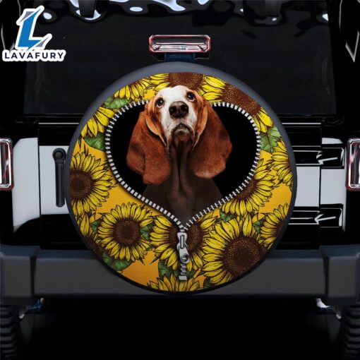 Basset Hound Sunflower Zipper Car Spare Tire Covers Gift For Campers