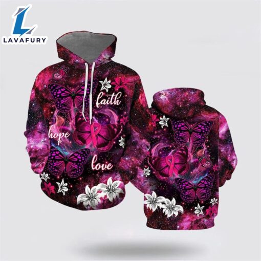 Beautiful Butterfly Breast Cancer Awareness All Over Print Hoodie