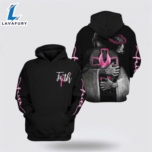 Breast Cancer Awareness Faith Jesus Hugging In His Arms Black Hoodie