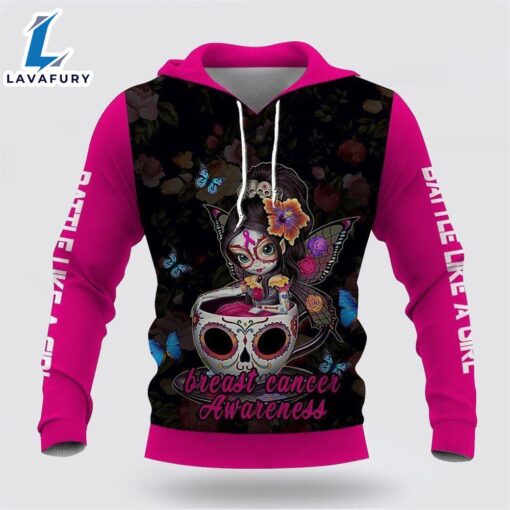 Breast Cancer Awareness Girl Battle Fairy Sugar Skull Pink Hoodie