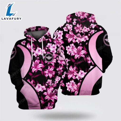 Breast Cancer Flowers Pattern Black Pink Hoodie Women