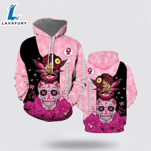 Breast Cancer Rose Skull Angel All Over Print Hoodie