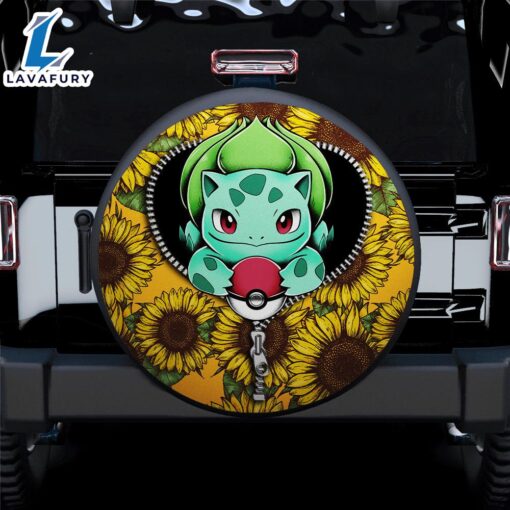 Bulbasaur Pokemon Sunflower Zipper Car Spare Tire Covers Gift For Campers