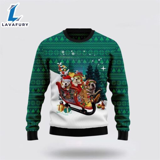 Bulldog Sleigh Ugly Christmas Sweater For Men And Women  Gift Dog Loves