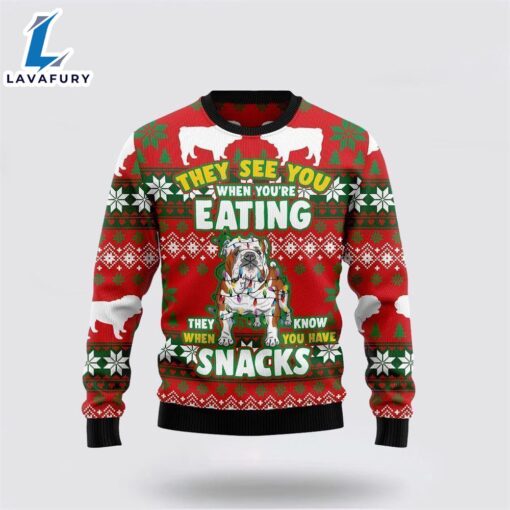 Bulldog Snacks Ugly Christmas Sweater For Men And Women  Gift Dog Loves