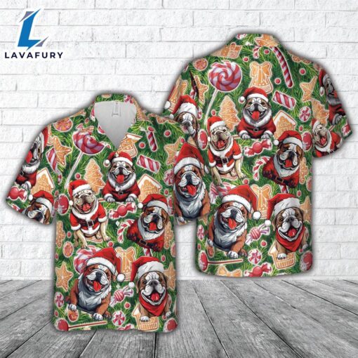 Bulldog Wearing Santa Hat Christmas Hawaiian Shirt