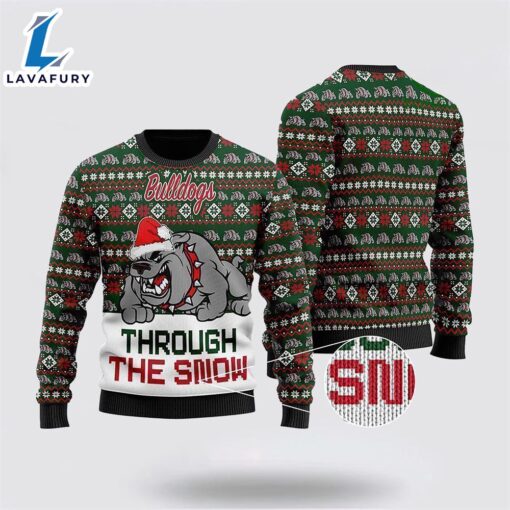 Bulldogs Through The Snow Ugly Christmas Sweater For Men And Women  Gift Dog Loves