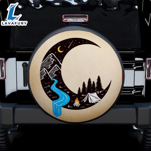 Camping Moon, Hippie Vintage Art Car Spare Tire Cover Gift For Campers