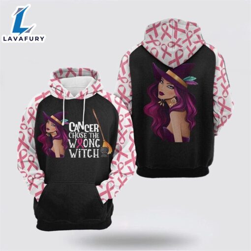 Cancer Choose The Wrong Witch Breast Cancer Ribbon Pattern 3D Hoodie