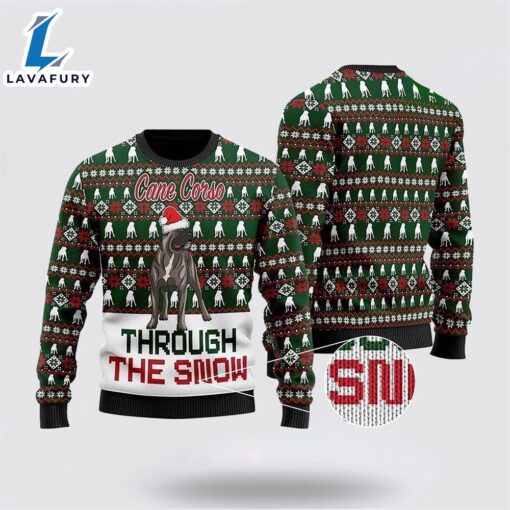 Cane Corso Through The Snow Ugly Christmas Sweater For Men And Women  Gift Dog Loves