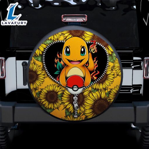 Charmander Pokemon Sunflower Zipper Car Spare Tire Covers Gift For Campers