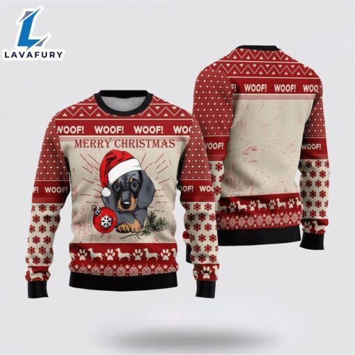 Christmas Dachshund Woof Merry Christmas Ugly Christmas Sweater For Men And Women  Gift Dog Loves