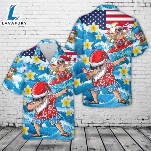 Christmas In July Dabbing Santa Surfing Beach Summer Funny Hawaiian Shirt