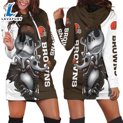 Cleveland Browns Jack Skellington And Zero Hoodie Dress