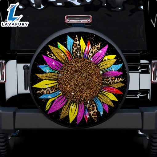 Colorful Sunflower Leopard Car Spare Tire Covers Gift For Campers