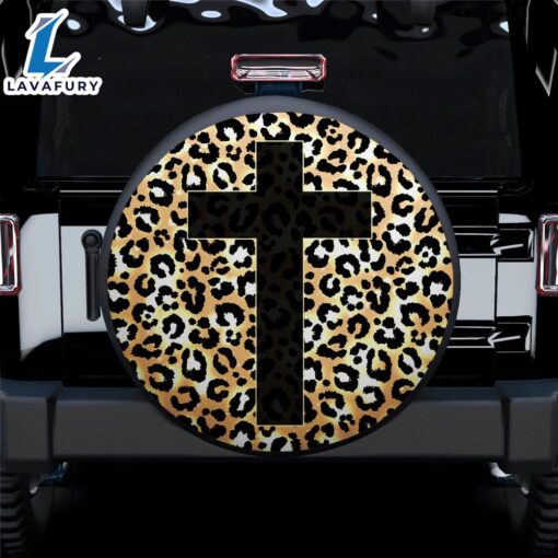 Cross Jesus, Leopard Skin Car Spare Tire Cover Gift For Campers