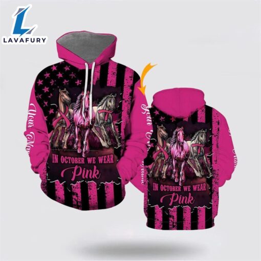 Custom Horse Cancer Breast Awareness Pink All Over Print Hoodie