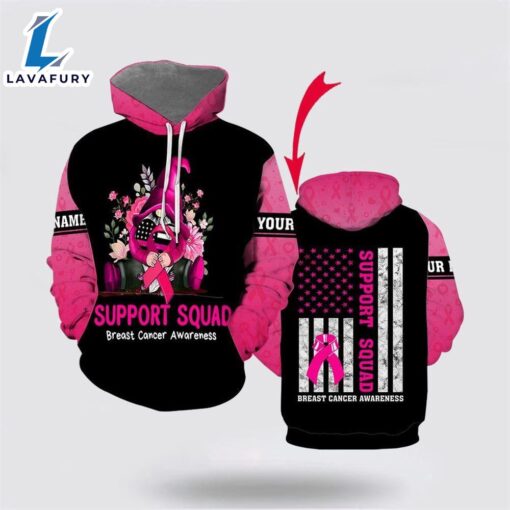 Custom Name Gnomes Support Squad Pink Breast Cancer All Over Print Hoodie