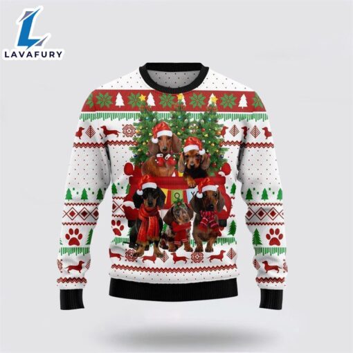 Dachshund Dog Red Truck Ugly Christmas Sweater For Men And Women  Gift Dog Loves