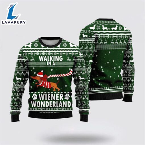 Dachshund Dog Walking In A Wiener Wonderland Ugly Christmas Sweater For Men And Women  Gift Dog Loves