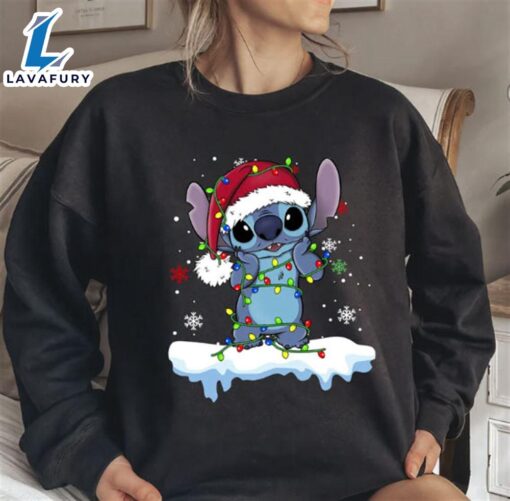 Disney Lilo and Stitch Santa Stitch Christmas Lights Shirt, Disneyland Christmas Holiday Gift