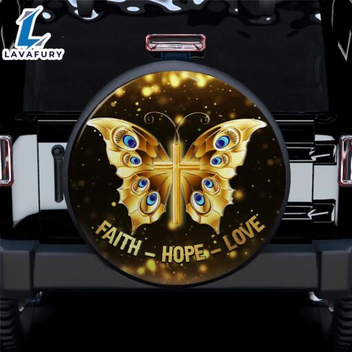 Faith Butterfly Gold Car Spare Tire Covers Gift For Campers