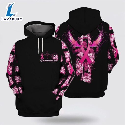 Faith Hope Love Wing Cross Rose Pink Black Hoodie