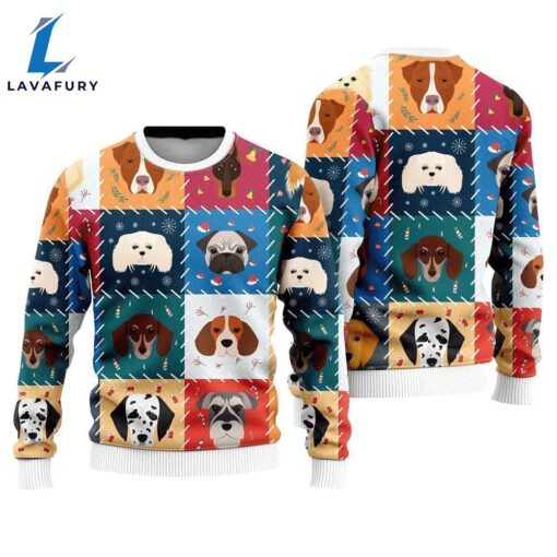 Funny Cartoon Dog Face Christmas Ugly Christmas Sweater For Men And Women  Gift Dog Loves