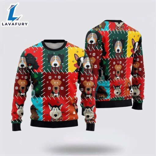 Funny Cartoon Dog Face Ugly Christmas Sweater For Men And Women  Gift Dog Loves