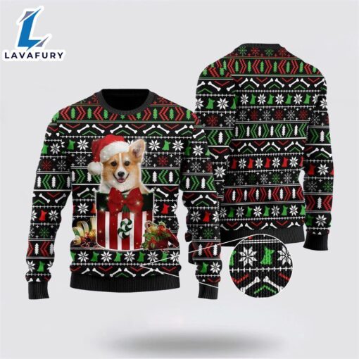 Funny Corgi In The Gift Box Ugly Ugly Christmas Sweater For Men And Women  Gift Dog Loves