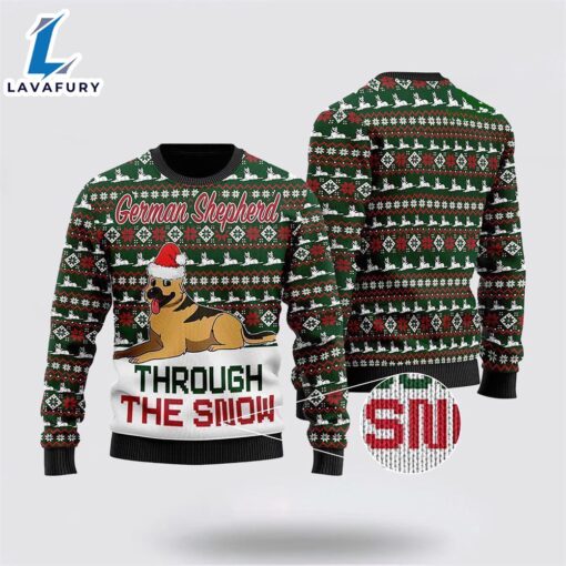 German Shepherd Dogs Through The Snow Ugly Christmas Sweater For Men And Women  Gift Dog Loves