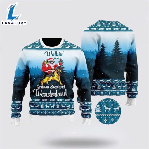 German Shepherd & Santa Wonderland Ugly Christmas Sweater For Men And Women  Gift Dog Loves