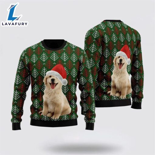 Golden Retriever Puppy Wears Santa Hat Ugly Christmas Sweater For Men And Women  Gift Dog Loves