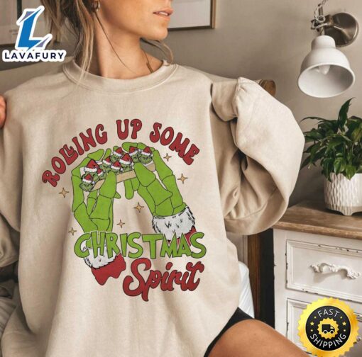 Grinch Rolling up some Christmas Spirit  Merry Christmas Shirt