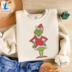 Grinch Santa Stand Embroidery ShirtFunny…