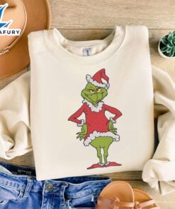 Grinch Santa Stand Embroidery ShirtFunny…