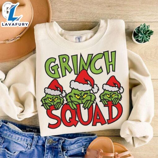 Grinch Squad Embroidery SweatshirtFunny Christmas Shirt