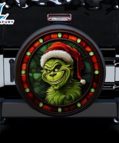 Grinch Stained Glass Car Spare Tire Covers Gift For Campers