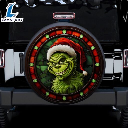 Grinch Stained Glass Car Spare Tire Covers Gift For Campers