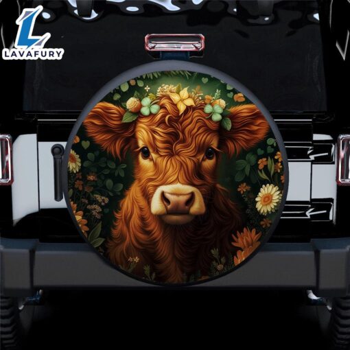 Highland Cow Flower Car Spare Tire Covers Gift For Campers