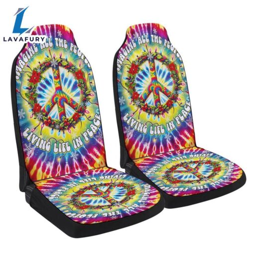 Hippie Peace Sign Christmas Imagine All The People Living Life In Peace Seat Cover Cars Car Decor