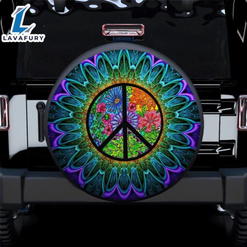 Hippie Rainbow Colorful Sunflower Car Spare Tire Covers Gift For Campers