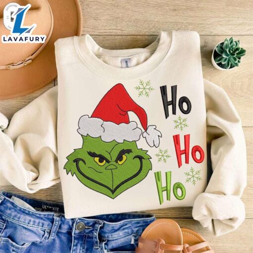 Ho Ho Ho Grinch Embroidery SweatshirtFunny Christmas Shirt