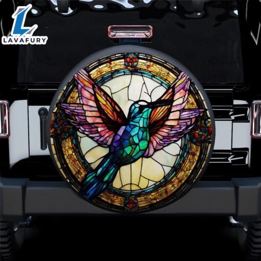 Hummingbird Stained Glass Car Spare Tire Covers Gift For Campers