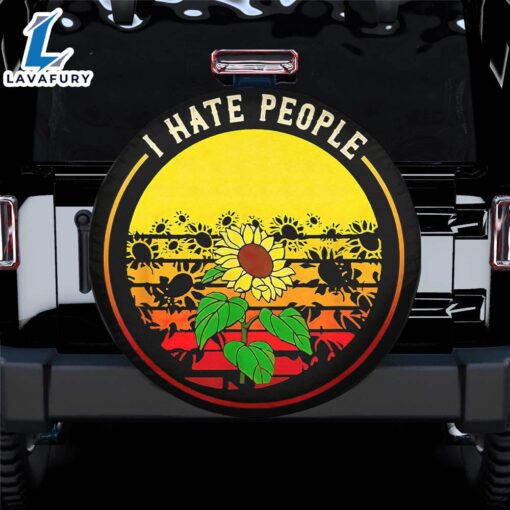 I Hate People Sunflower Retro 70s Style Spare Tire Cover Gift For Campers