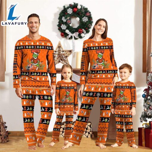 Illinois Fighting Illini NCAA Custom Name Grinch Christmas And Sport Team Pajama Set  Gift Christmas