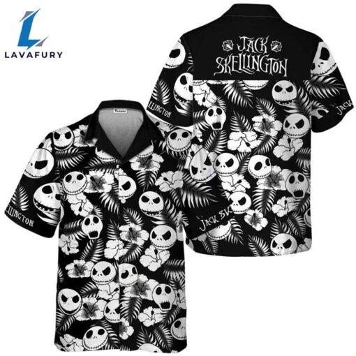 Jack Skellington Black White Floral Hawaiian Shirt