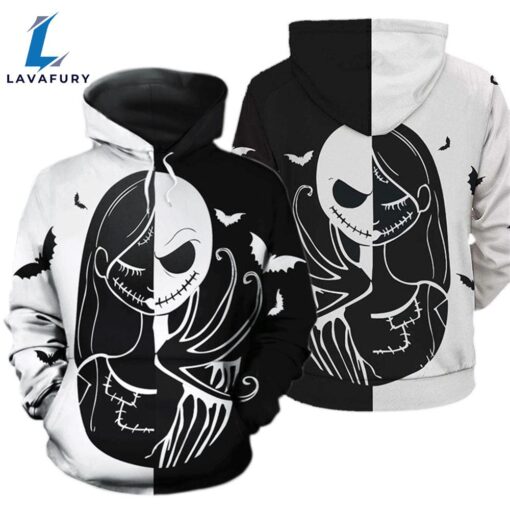 Jack Skellington & Sally White Black Hoodie