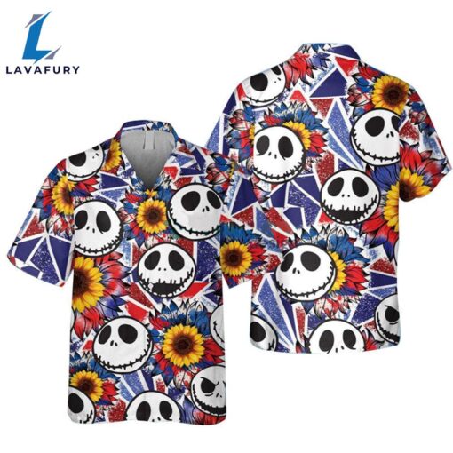 Jack Skellington Sunflower American Flag Hawaiian Shirt